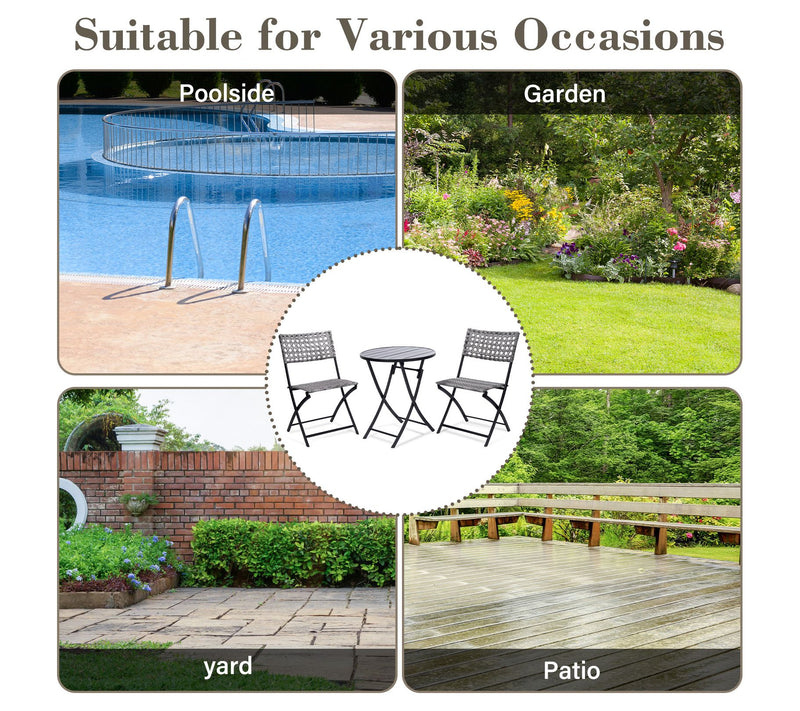 Backyard Expres sions 3 Piece W icker Folding P atio Bistro Set — View 5