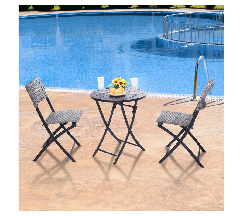 Backyard Expres sions 3 Piece W icker Folding P atio Bistro Set — View 7
