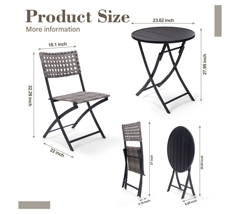 Backyard Expres sions 3 Piece W icker Folding P atio Bistro Set — View 2