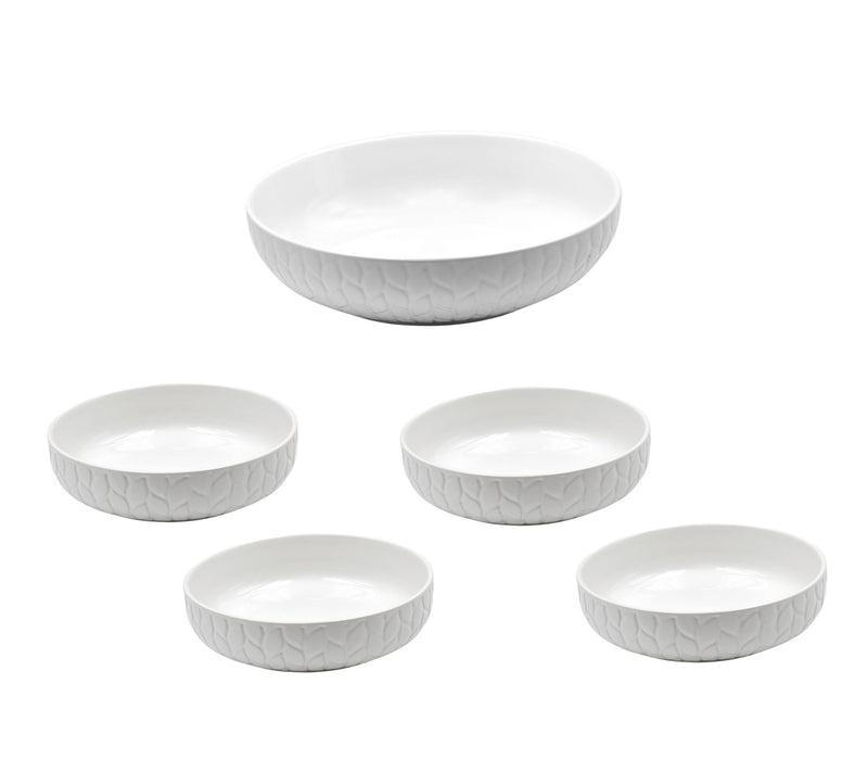 Temp-tations Carved Willow 3.5qt Serving Bowl & (4) 32oz Pasta Bowls — View 7