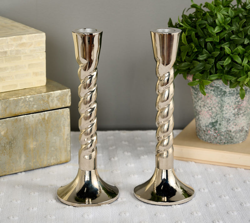 Primrose Hill Set of 2 8" Metallic Twisted Taper Holders — View 6