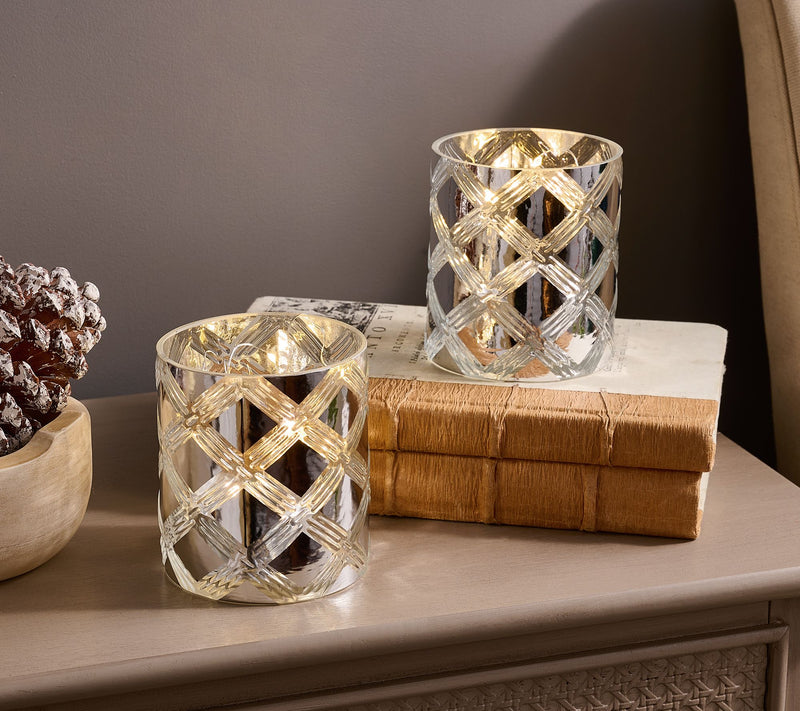 Set of 2 4" Illuminated Diamond Pattern Mini Hurricanes by Valerie — View 12