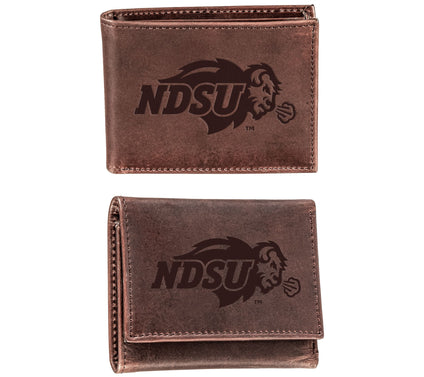 Evergreen NCAA Bi- & Tri-Fold Brown Leather Wallet Gift Set