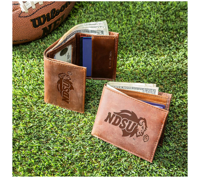 Evergreen NCAA Bi- & Tri-Fold Brown Leather Wallet Gift Set — View 3