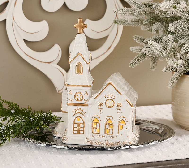 Illuminated Ceramic Church with Metallic Detail by Valerie — Main view