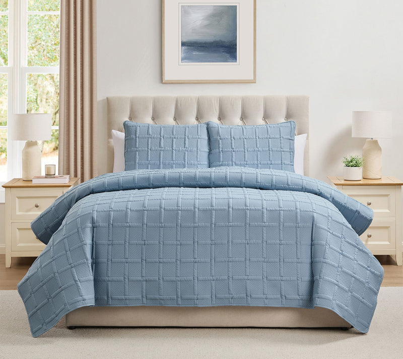 VCNY Home Solid 3pc Square Textured Quilt Set,ull/ Queen — View 2