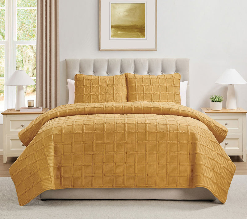 VCNY Home Solid 3pc Square Textured Quilt Set,ull/ Queen — View 4