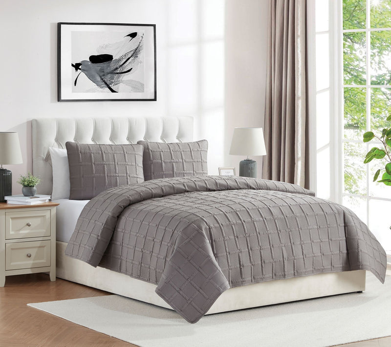 VCNY Home Solid 3pc Square Textured Quilt Set,ull/ Queen — View 6