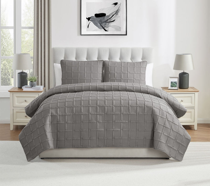 VCNY Home Solid 3pc Square Textured Quilt Set,ull/ Queen — View 5