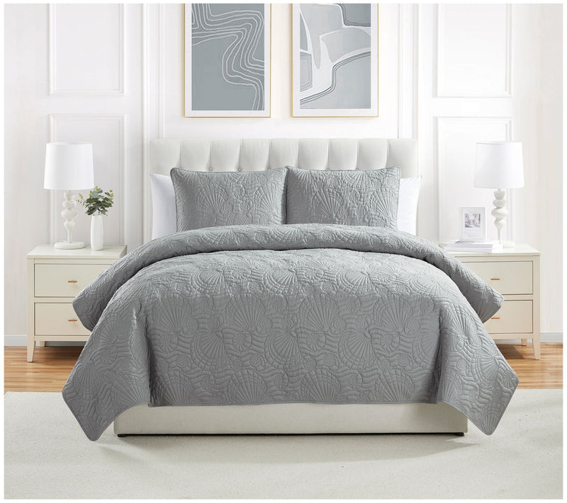 VCNY Home Ocean 3pc Solid Seashell Coastal Quilt. Full/ Queen — View 9