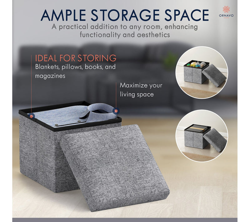 Ornavo Home 2 Pack Small Square Cube Storage Ottoman — View 4