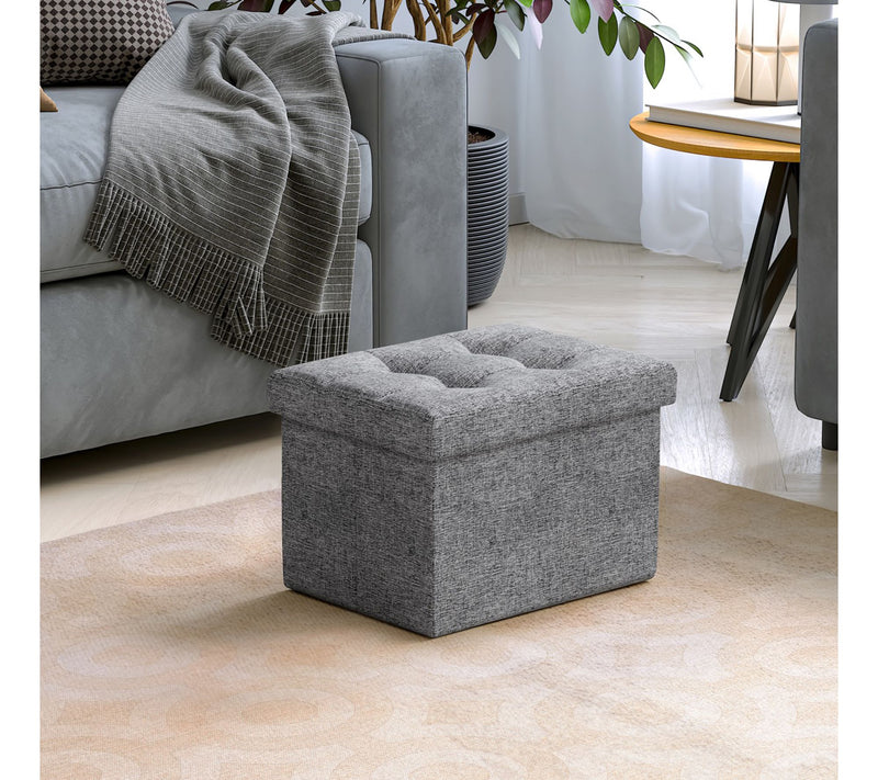 Ornavo Home 2 PK Small Foldable Tufted Linen Storage Ottoman — View 7
