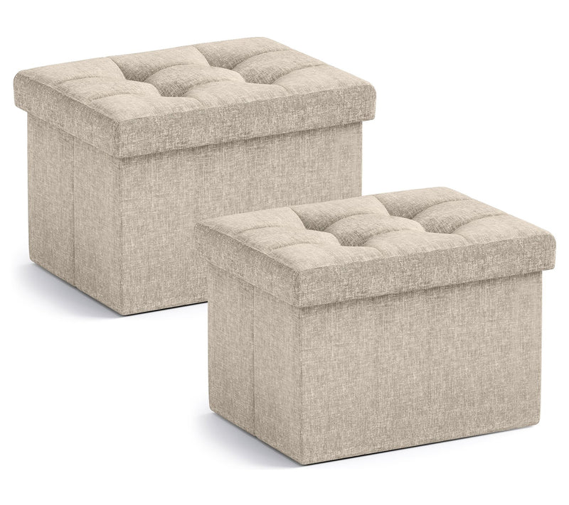 Ornavo Home 2 PK Small Foldable Tufted Linen Storage Ottoman — View 17
