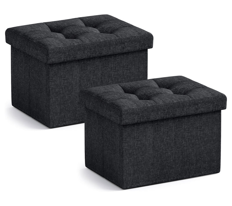 Ornavo Home 2 PK Small Foldable Tufted Linen Storage Ottoman — View 18