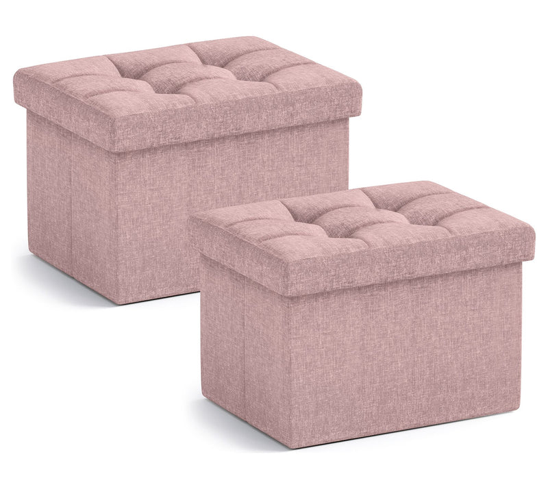 Ornavo Home 2 PK Small Foldable Tufted Linen Storage Ottoman — View 21
