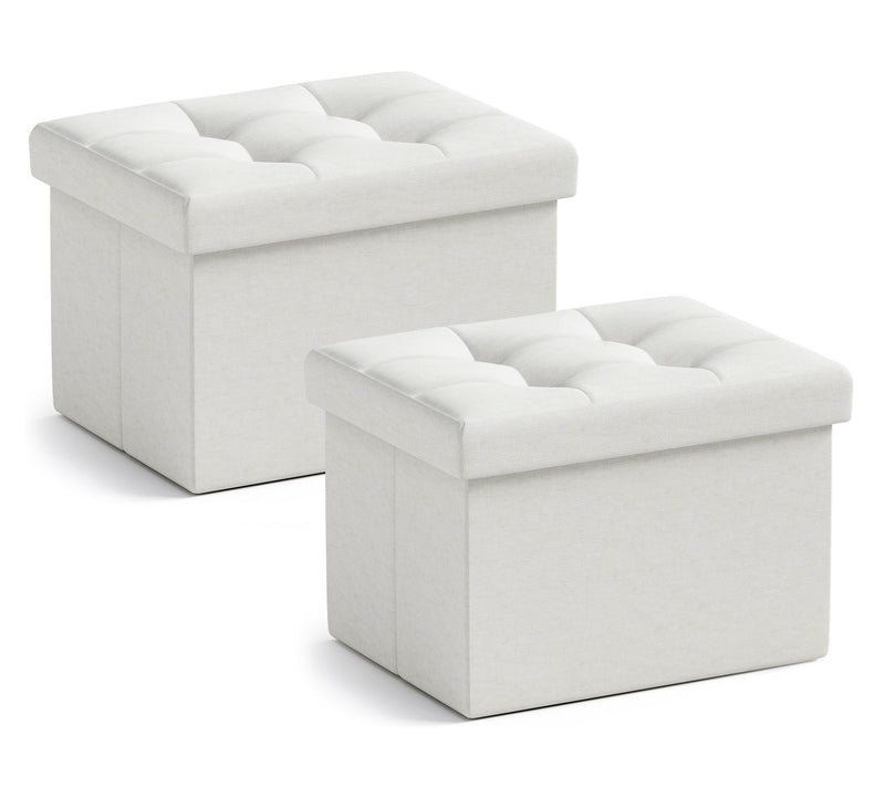 Ornavo Home 2 PK Small Foldable Tufted Linen Storage Ottoman — View 22