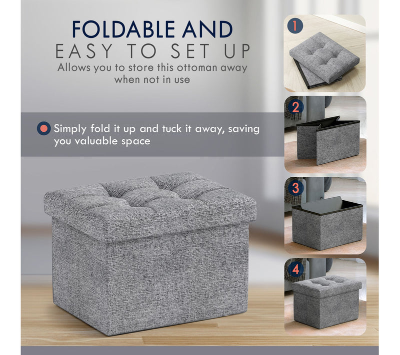 Ornavo Home 2 PK Small Foldable Tufted Linen Storage Ottoman — View 5