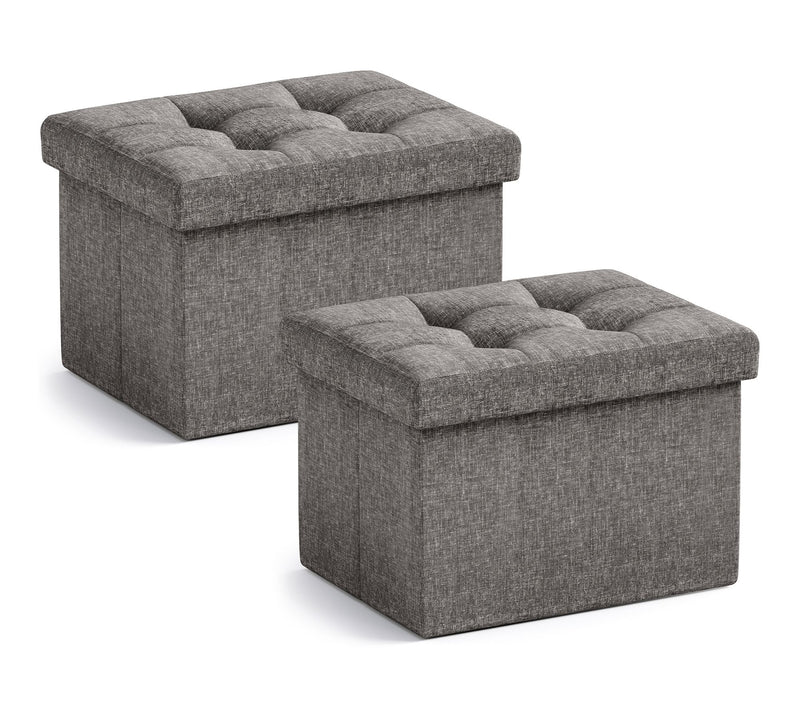 Ornavo Home 2 PK Small Foldable Tufted Linen Storage Ottoman — View 23