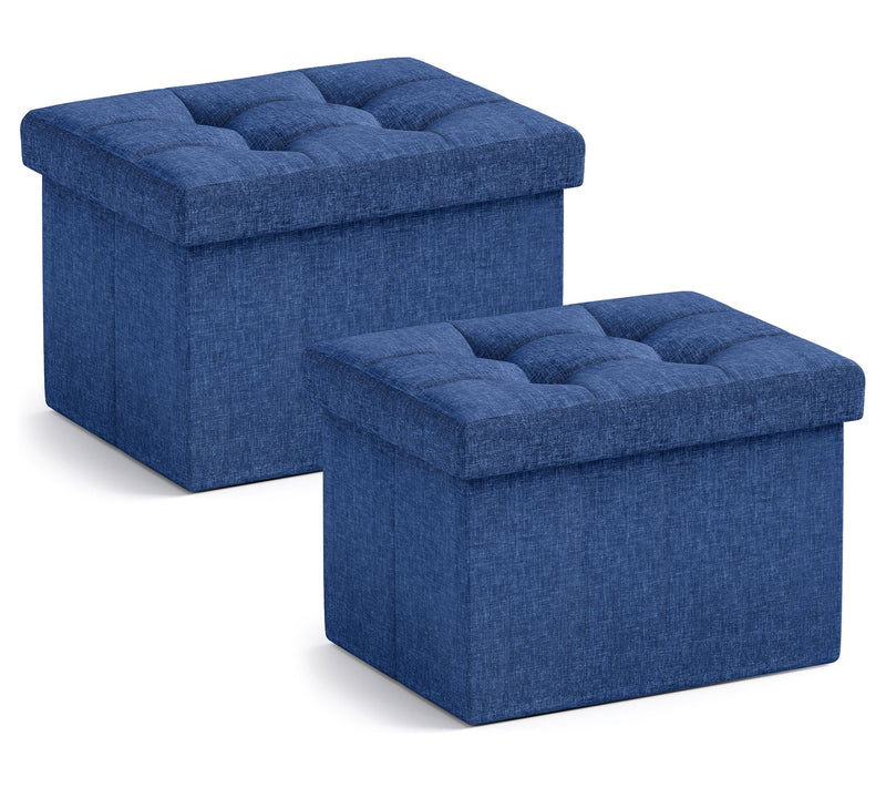 Ornavo Home 2 PK Small Foldable Tufted Linen Storage Ottoman — View 24