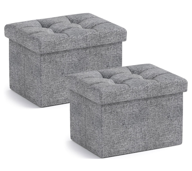 Ornavo Home 2 PK Small Foldable Tufted Linen Storage Ottoman — View 25