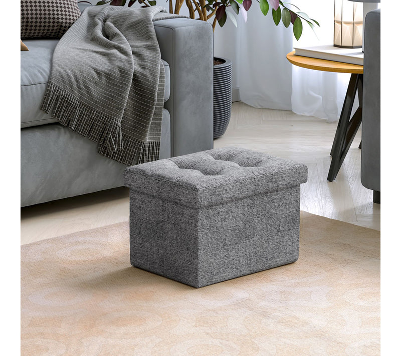 Ornavo Home Small Foldable Tufted Linen StorageOttoman — View 9