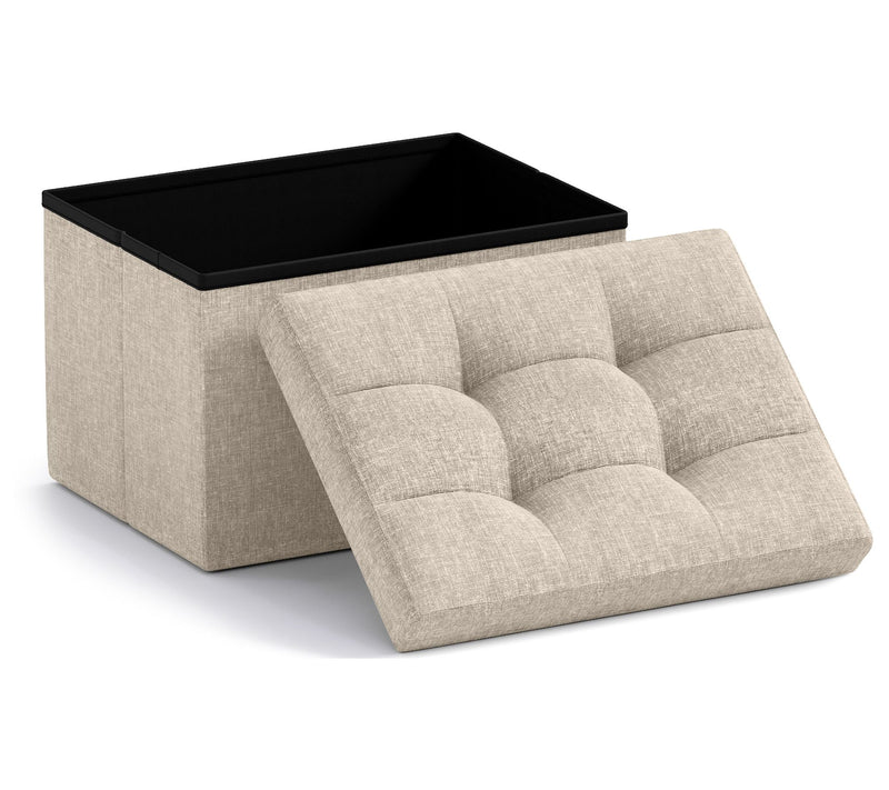 Ornavo Home Small Foldable Tufted Linen StorageOttoman — View 18