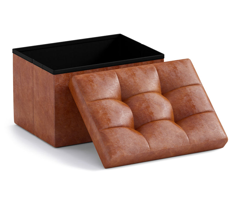 Ornavo Home Small Foldable Tufted Linen StorageOttoman — View 21