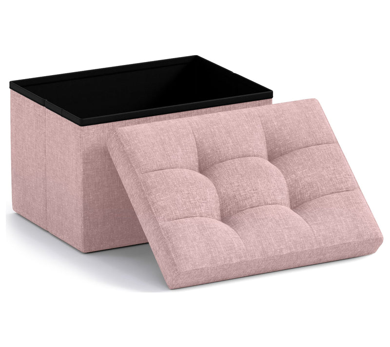 Ornavo Home Small Foldable Tufted Linen StorageOttoman — View 22