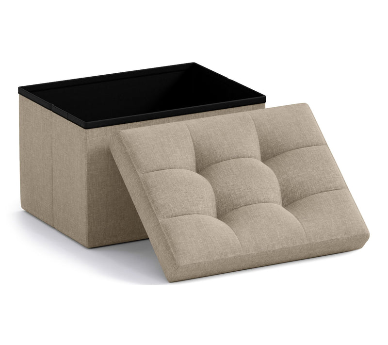 Ornavo Home Small Foldable Tufted Linen StorageOttoman — View 3