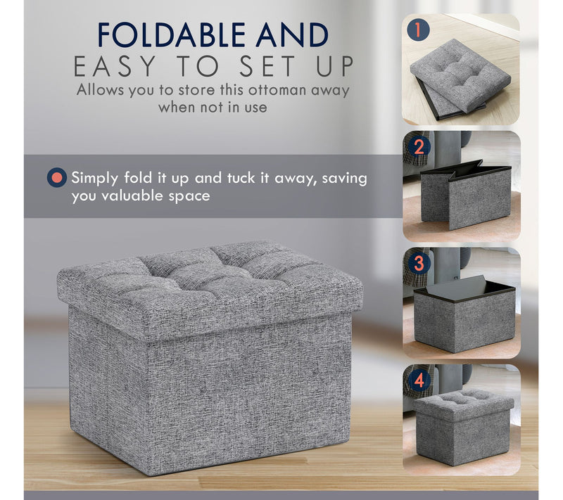 Ornavo Home Small Foldable Tufted Linen StorageOttoman — View 8