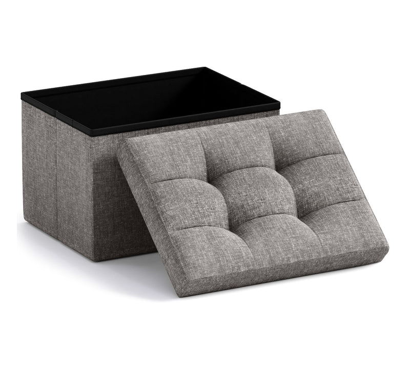 Ornavo Home Small Foldable Tufted Linen StorageOttoman — View 23