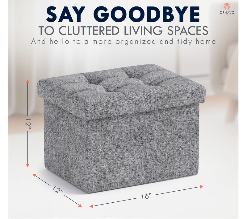 Ornavo Home Small Foldable Tufted Linen StorageOttoman — View 7