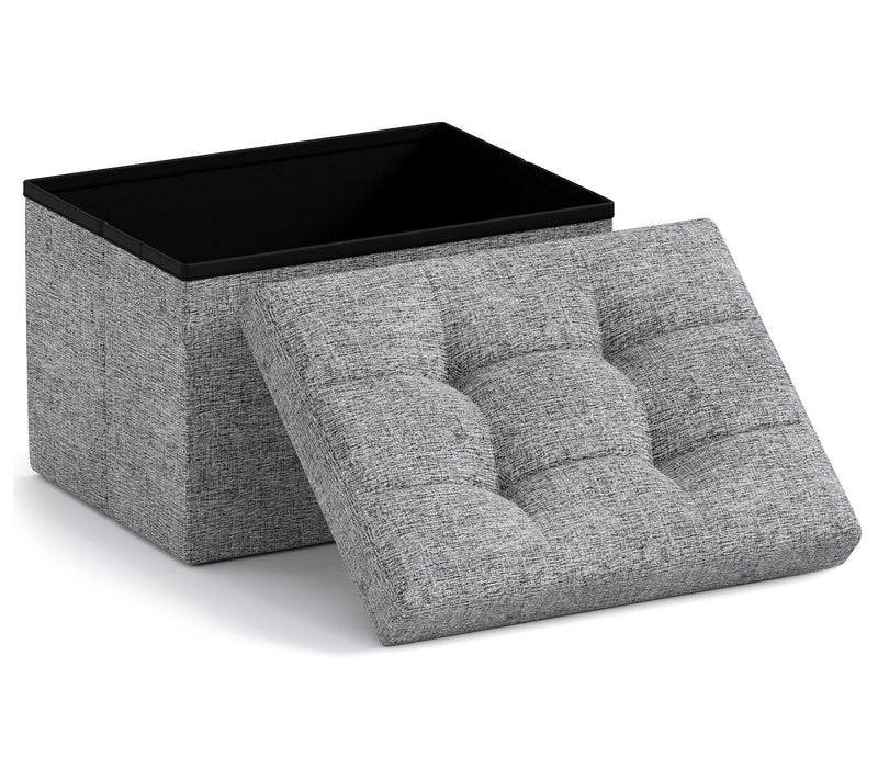 Ornavo Home Small Foldable Tufted Linen StorageOttoman — View 25