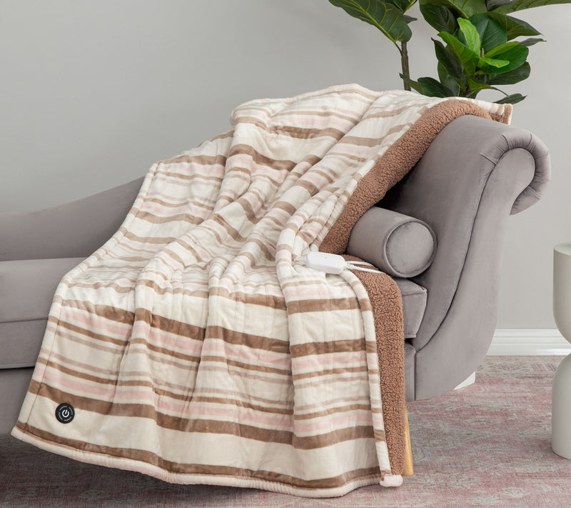 Berkshire Velvetsoft & Sherpa Heated Throw with EZ Touch Remote — View 3