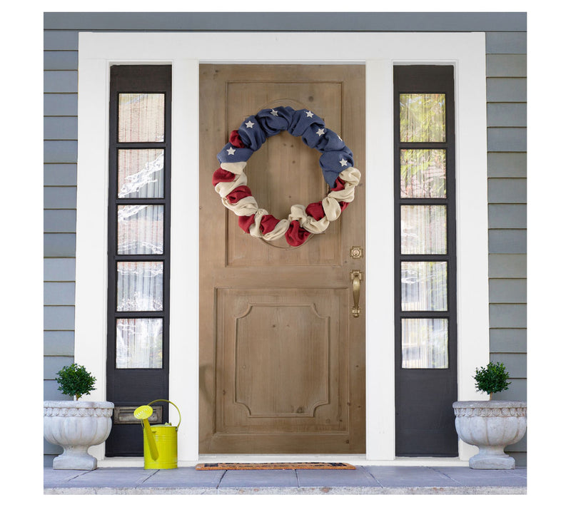 Americana Stars and Stripes Burlap Patriotic Wreath  20-Inch — Main view