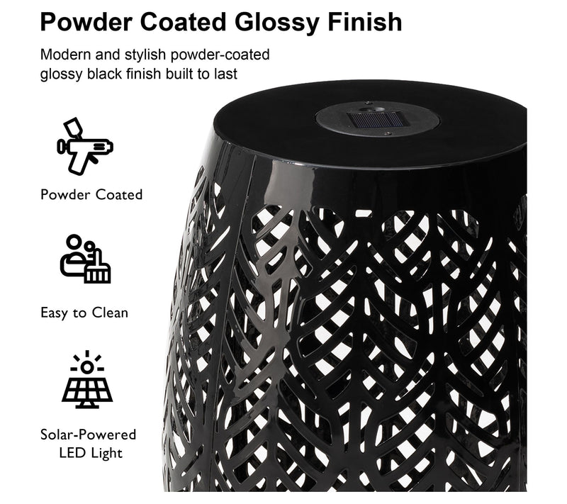 Glitzhome 18" S olar LED Lighte d Cutout Leaf G arden Stools — View 3