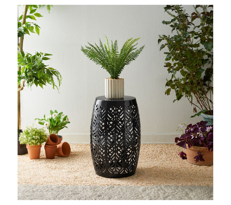 Glitzhome 18" S olar LED Lighte d Cutout Leaf G arden Stools — View 2