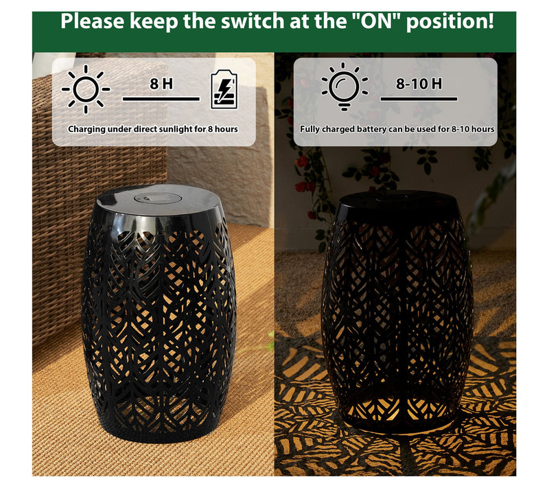 Glitzhome 18" S olar LED Lighte d Cutout Leaf G arden Stools — View 4