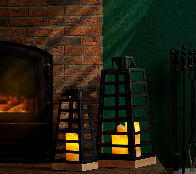 Glitzhome Set of 2 Modern Trapezoid Metal & Wood Lanterns — View 9