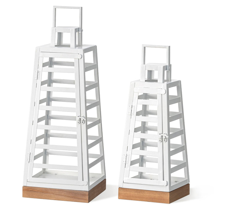 Glitzhome Set of 2 Modern Trapezoid Metal & Wood Lanterns — View 5