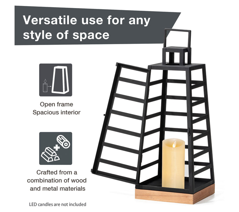Glitzhome Set of 2 Modern Trapezoid Metal & Wood Lanterns — View 7
