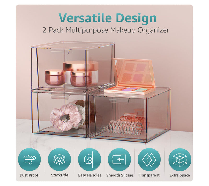 Sorbus 2 Pack Makeup Organizer - Clear Stackable Drawers — View 4