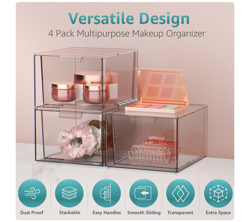 Sorbus 4 Pack Clear Stackable Acrylic Drawer Maeup Organizers — View 7