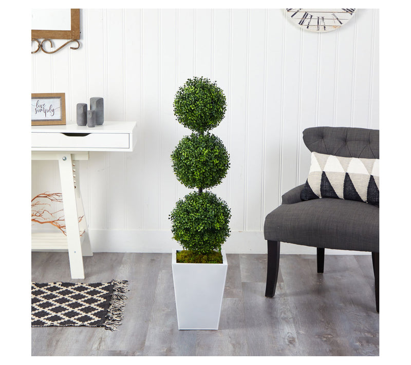 Nearly Natural 46" Boxwood Triple Ball Topiary — Main view
