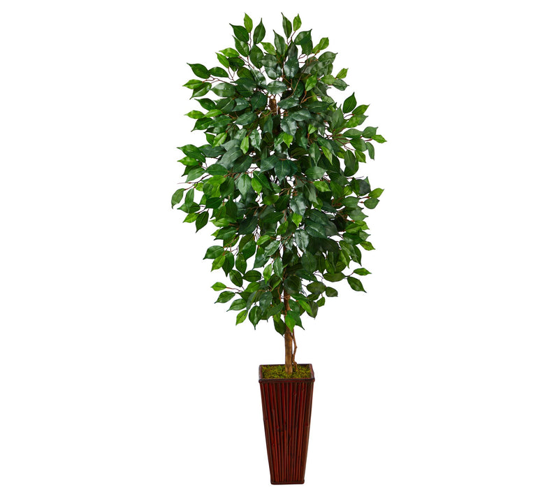 Nearly Natural 5' Ficus Artificial Tree in Bamboo Planter — View 2
