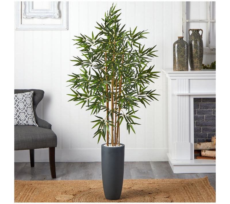 Nearly Natural 5' Bamboo Tree in Gray Cylinder Planter — View 3