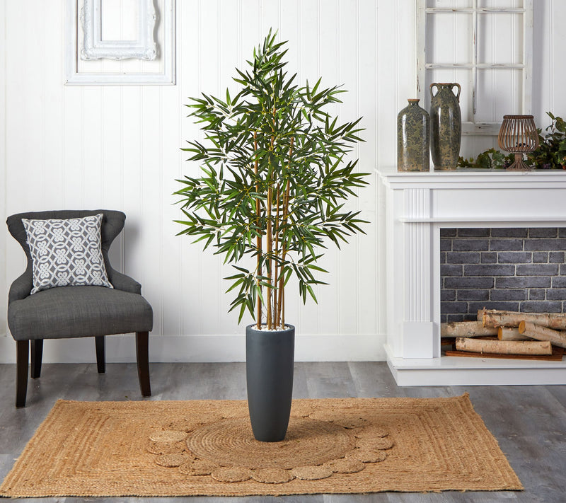 Nearly Natural 5' Bamboo Tree in Gray Cylinder Planter — View 2