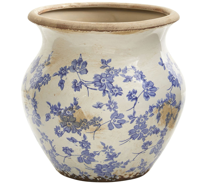 Nearly Natural 10.5" Tuscan Ceramic Blue Scroll Urn Vase — Main view