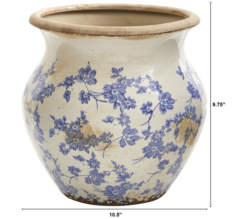 Nearly Natural 10.5" Tuscan Ceramic Blue Scroll Urn Vase — View 2