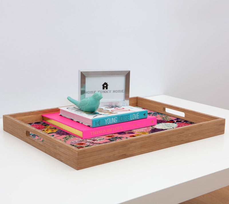 Deny Designs Bamboo Tray -Floral Pink by Burcuorkmazyurek — View 2